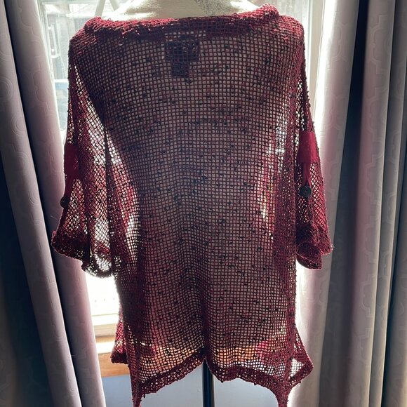 Keren Hart red open weave 100% cotton large coverup, vest, blouse - Picture 7 of 11
